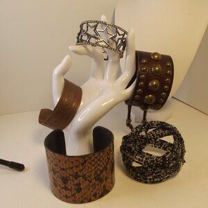 Lot of 5 CUFF bracelets - SB leather, beaded, snakeskin, copper & more